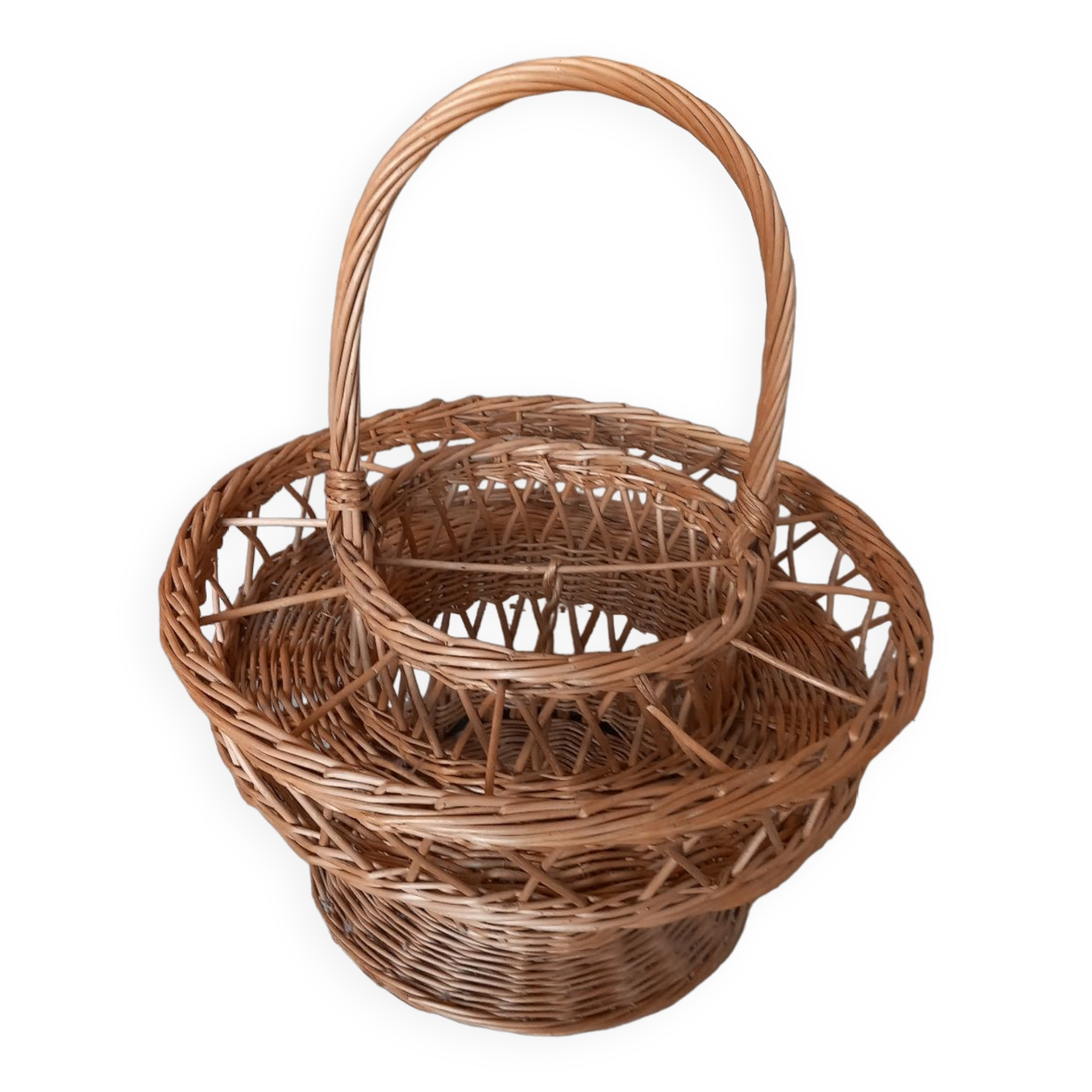Wicker basket for glasses and bottles. Vintage