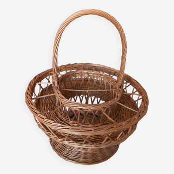 Wicker basket for glasses and bottles. Vintage