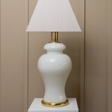 XXL Murano White Opaline Glass Table Lamp, 1970s Mid-Century Swirl, Mouth-Blown Italy
