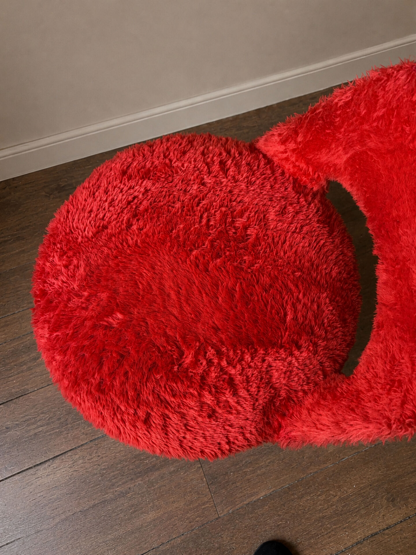 Pair of vintage red shaggy armchairs from the 1960s.