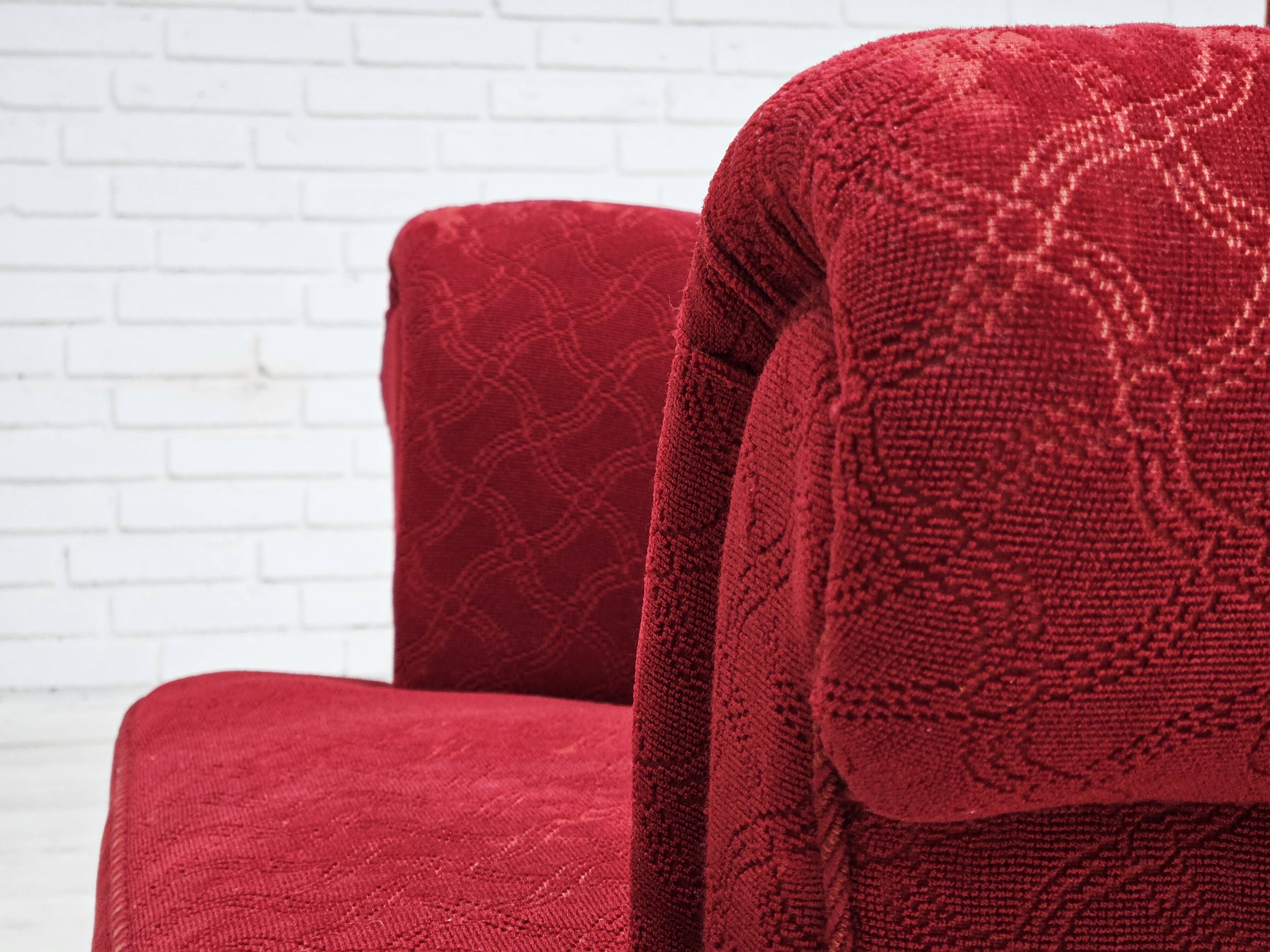 1960s, Danish relax armchair, original condition, red cotton/wool, oak wood.