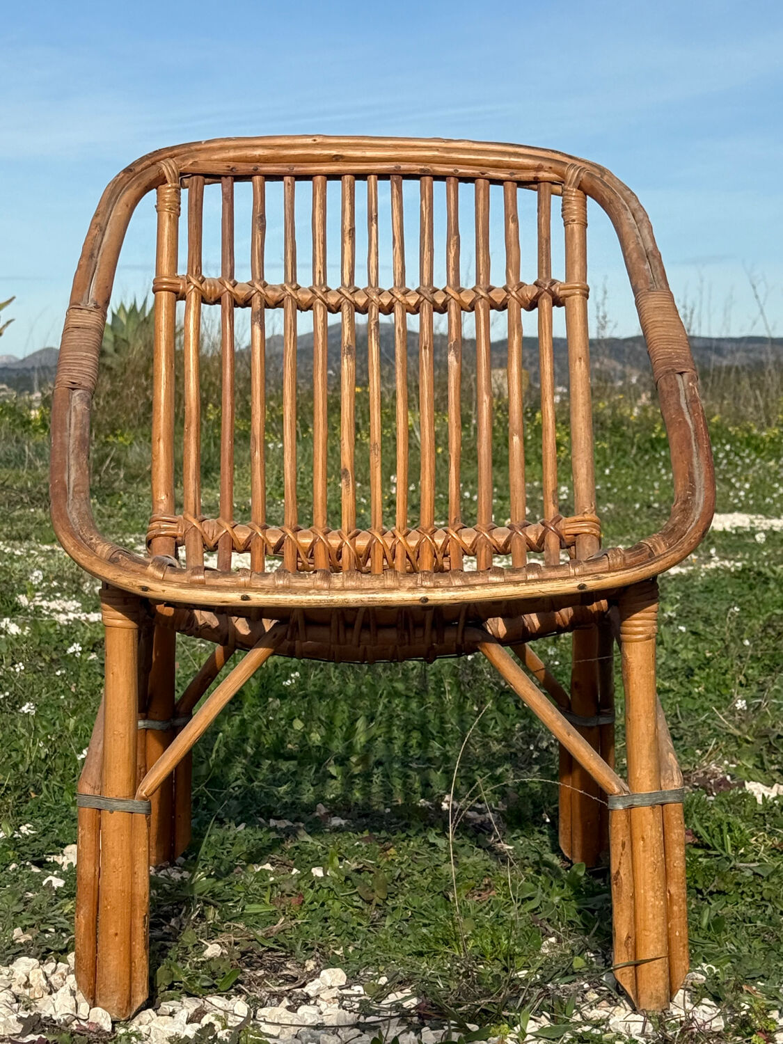 Set of 3 rattan armchairs from the 1960s, France.