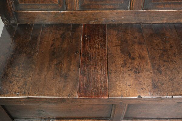 Banc en bois anglais ancien / banc de hall du début du XVIIIe siècle