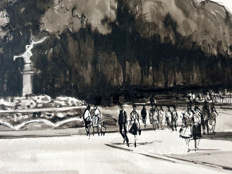 André Duculty (1912-1990) Ink wash on paper "Saint Germain en Laye, la terrasse" Signed