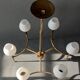 Chandelier in gilded brass and white opalines with 6 lights 1960.