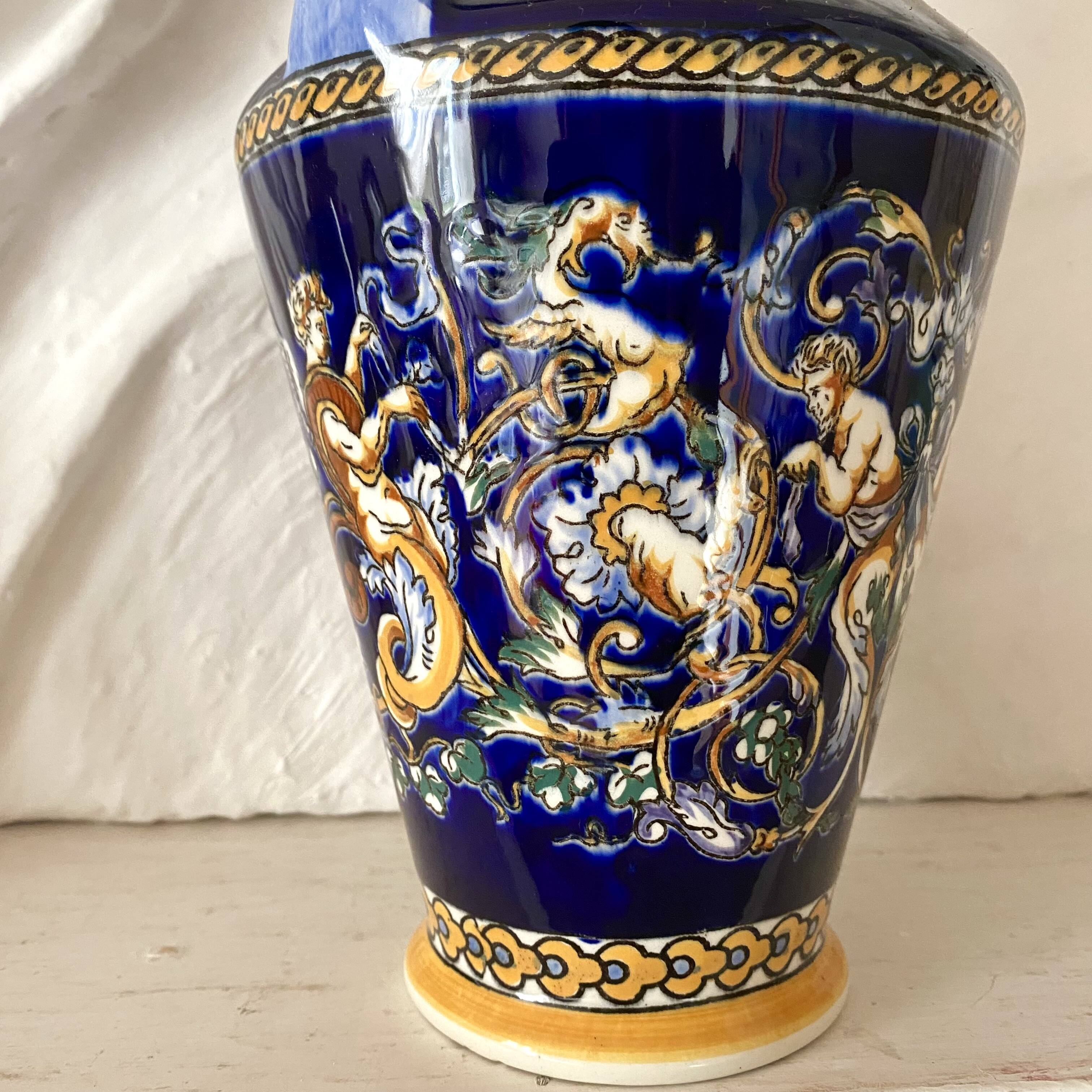 Renaissance decorated earthenware amphora vase from Gien