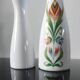 Pair of white opaline flower vases with floral decoration – 1970s