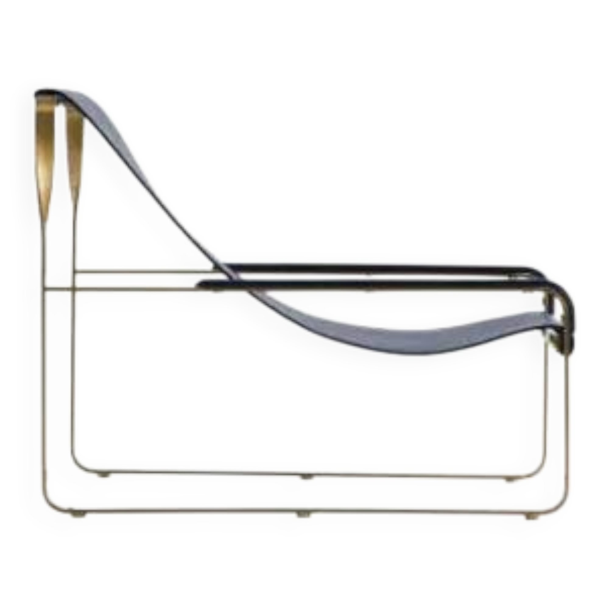 Classic Contemporary Chaise Longue in Aged Brass and Navy Blue Leather