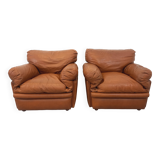 Pair of vintage Coquelicot lounge chairs by Tito Agnoli for Poltrona Frau in leather from the 70s