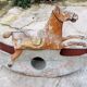 Ancien Cheval À Bascule XIXe Siècle En Bois Et Papier Mâché Peint