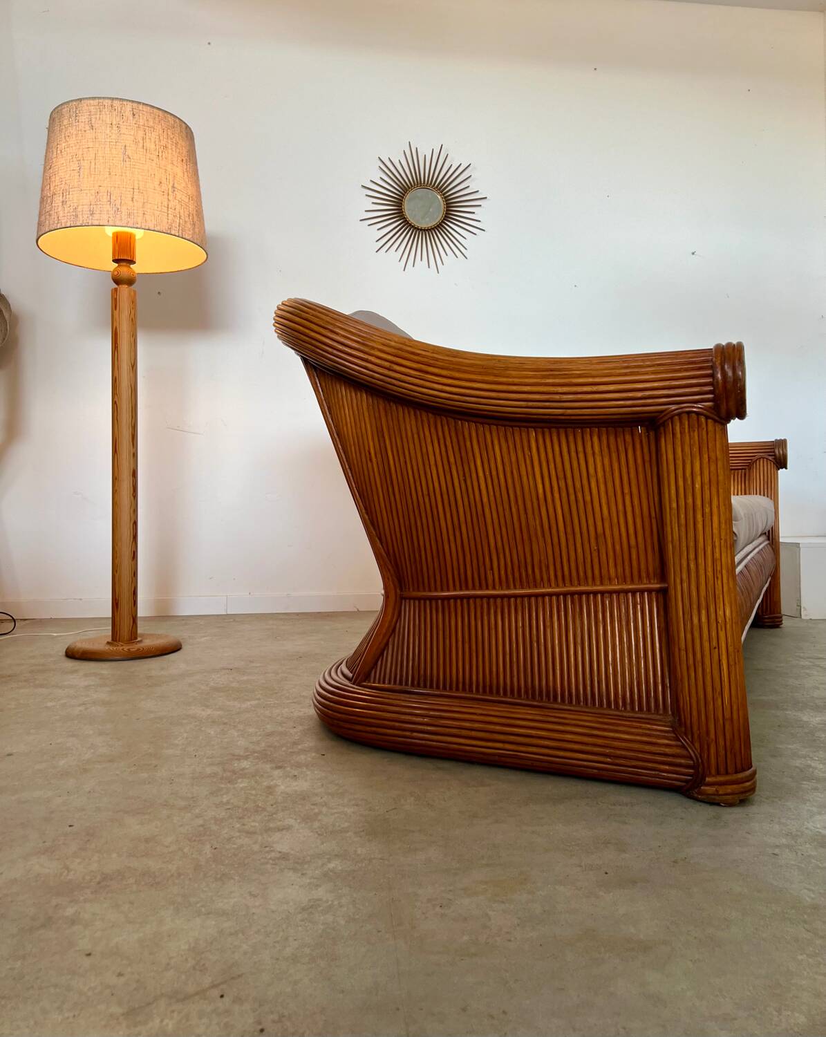 Ancien canapé 3 en rotin design italien des années 70 vintage