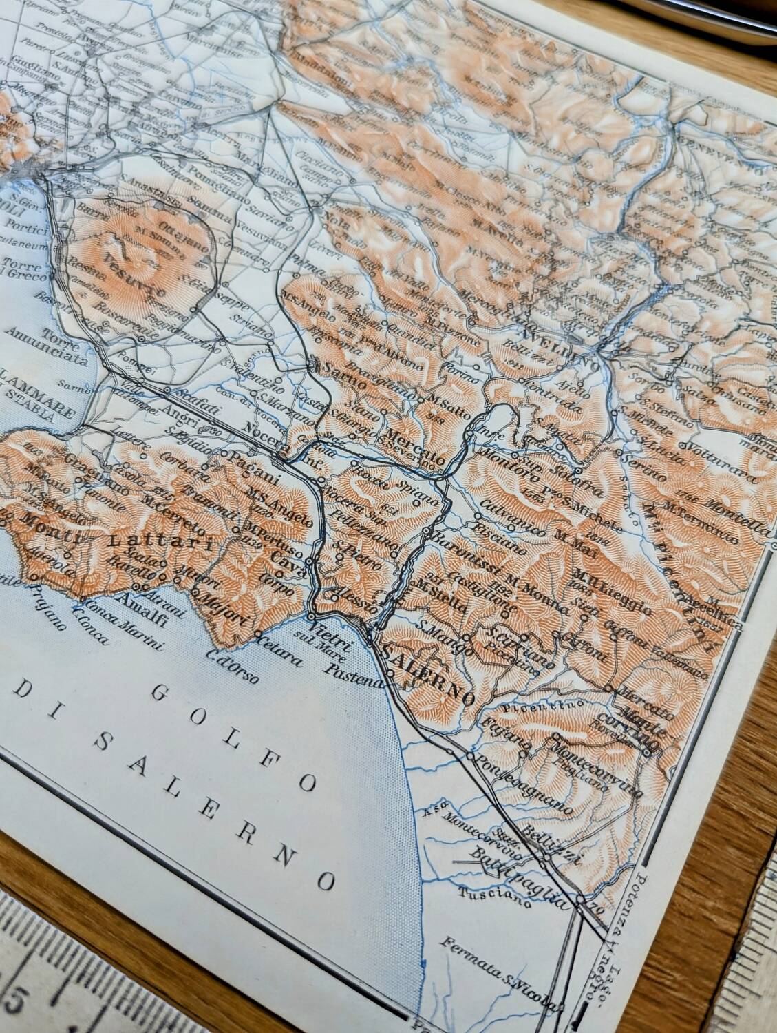 Printed in 1909, Bays of Naples and Salerno, Italy.