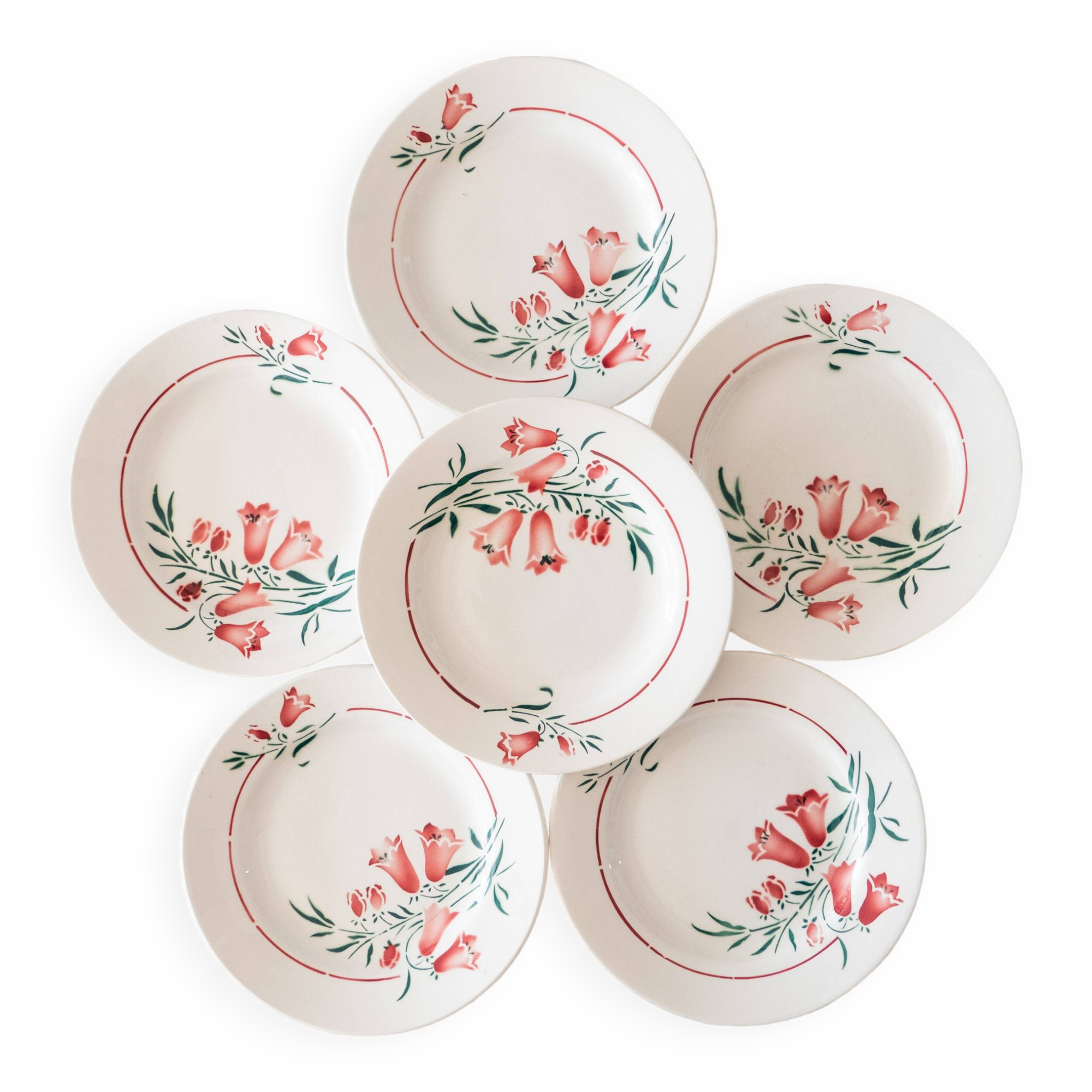 6 St Amandinoise plates “Peg” bellflower collection