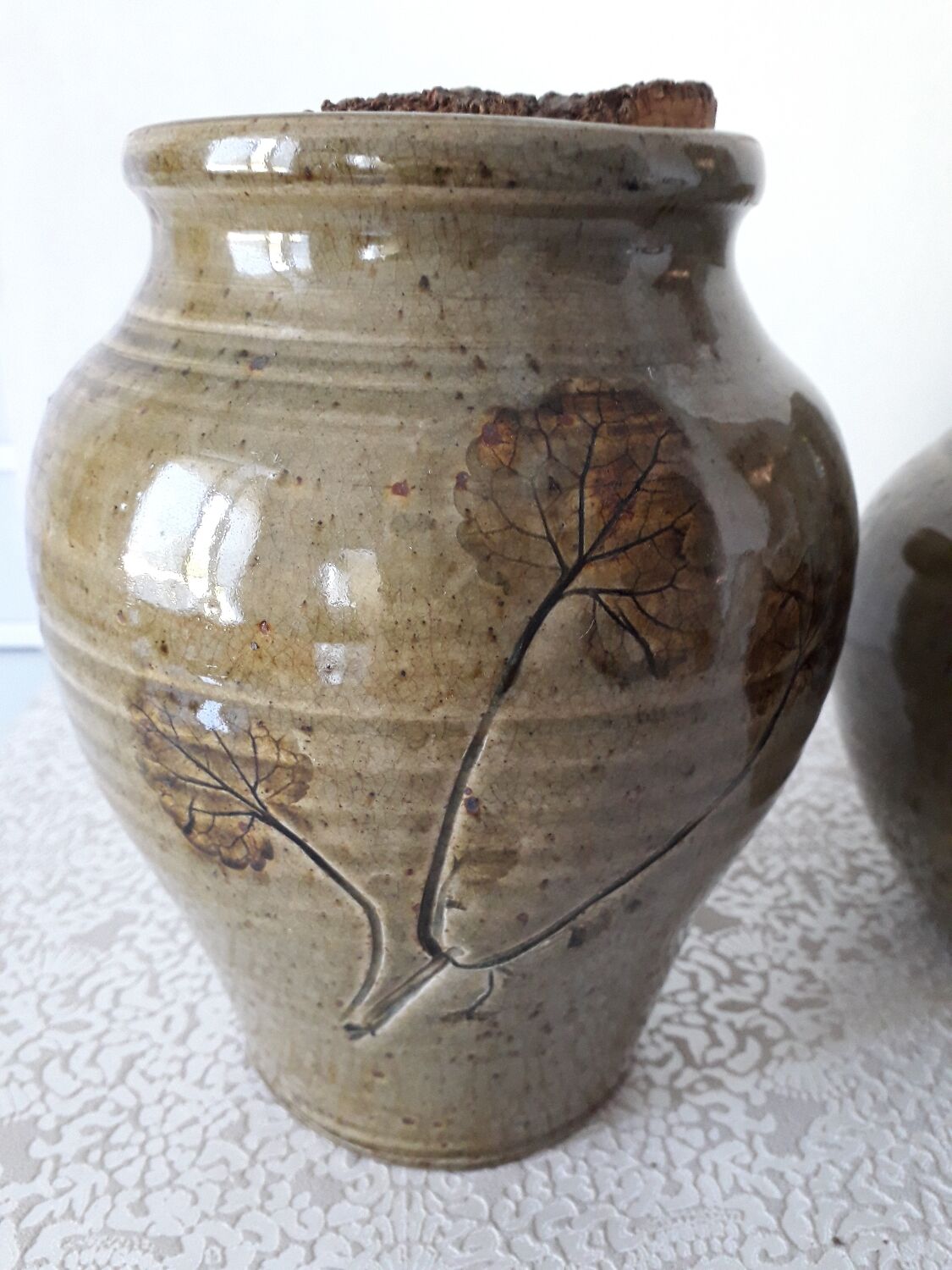 Le Rivet enamelled stoneware carafe and pot with herbarium motifs