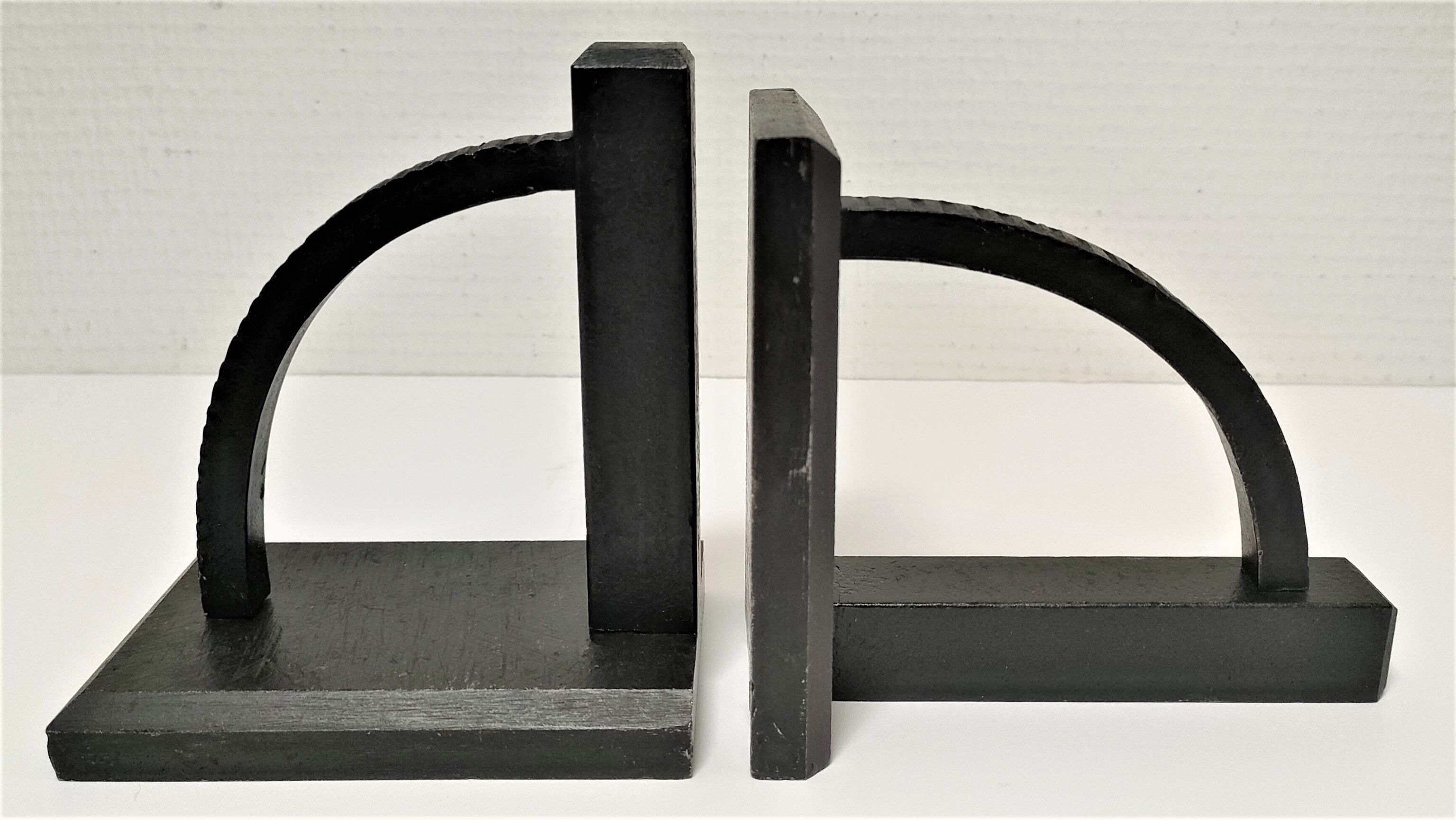 Pair of bookends in black lacquered steel design 60s