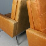 Set of two cognac leather Florence Knoll lounge chairs model 65a
