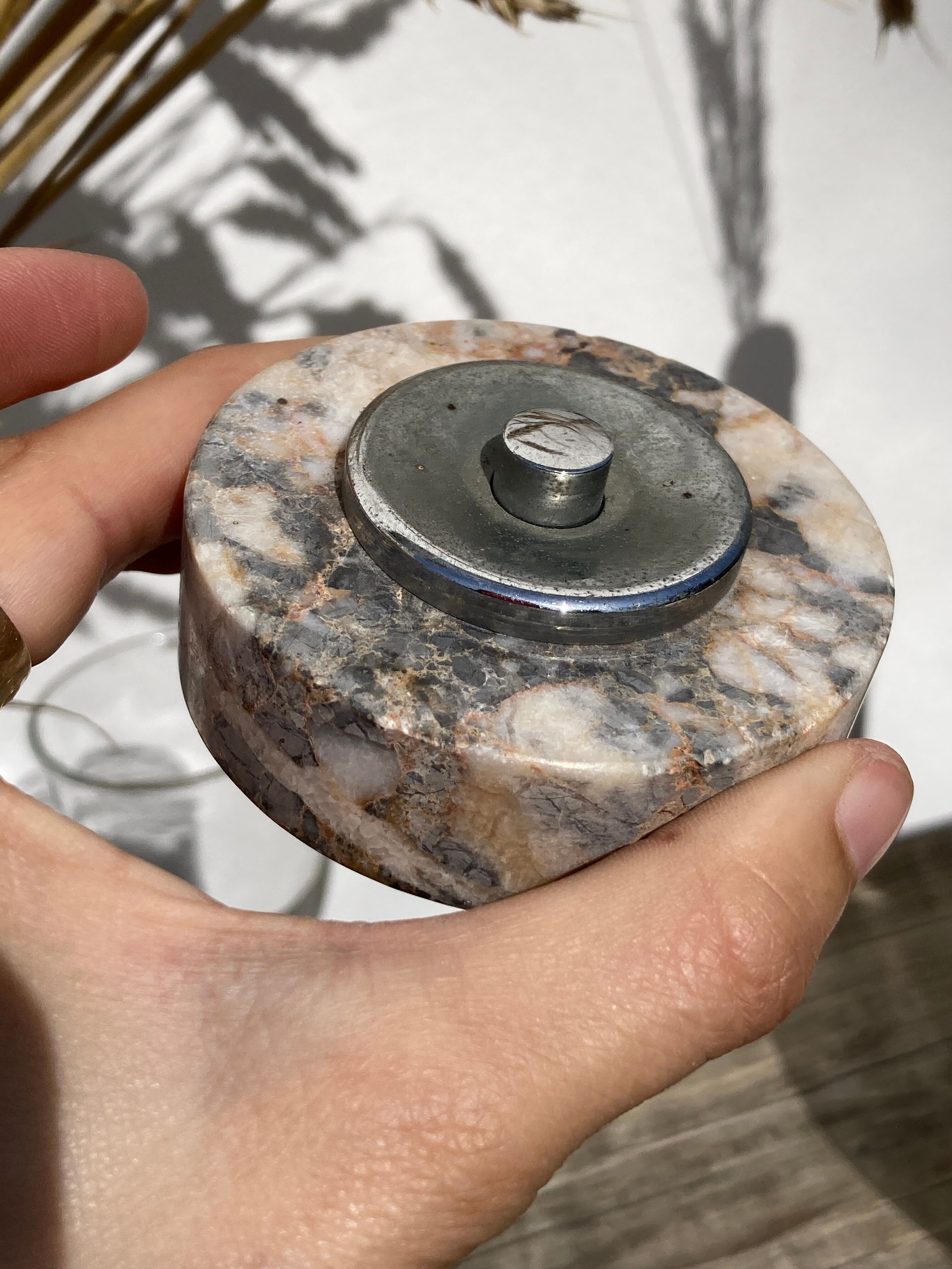 Antique doorbell or switch in marble and silver metal