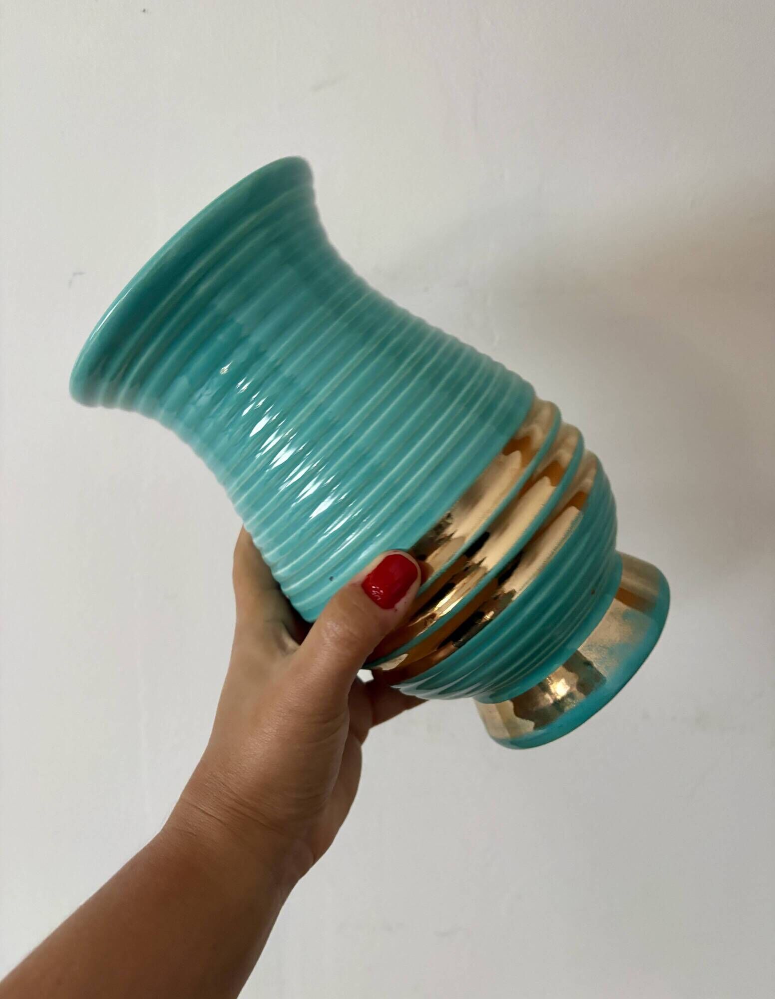 Vintage Art Deco vase in blue and gold ceramic