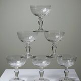 Set of 6 antique fine crystal champagne glasses, star engraved, 19th-20th century.