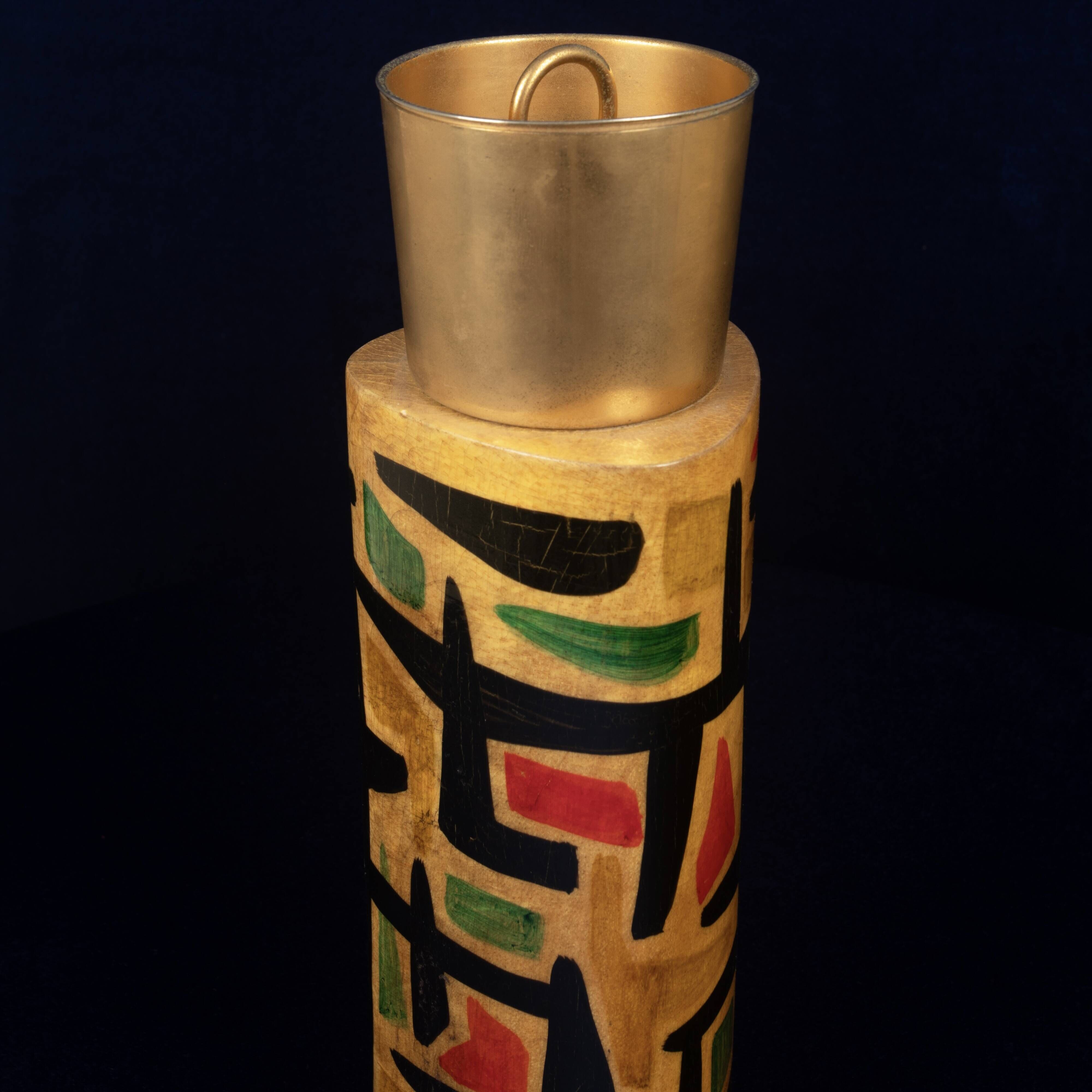 Aldo Tura Mod. 796D Parchment Thermos with Abstract Decoration, 1940