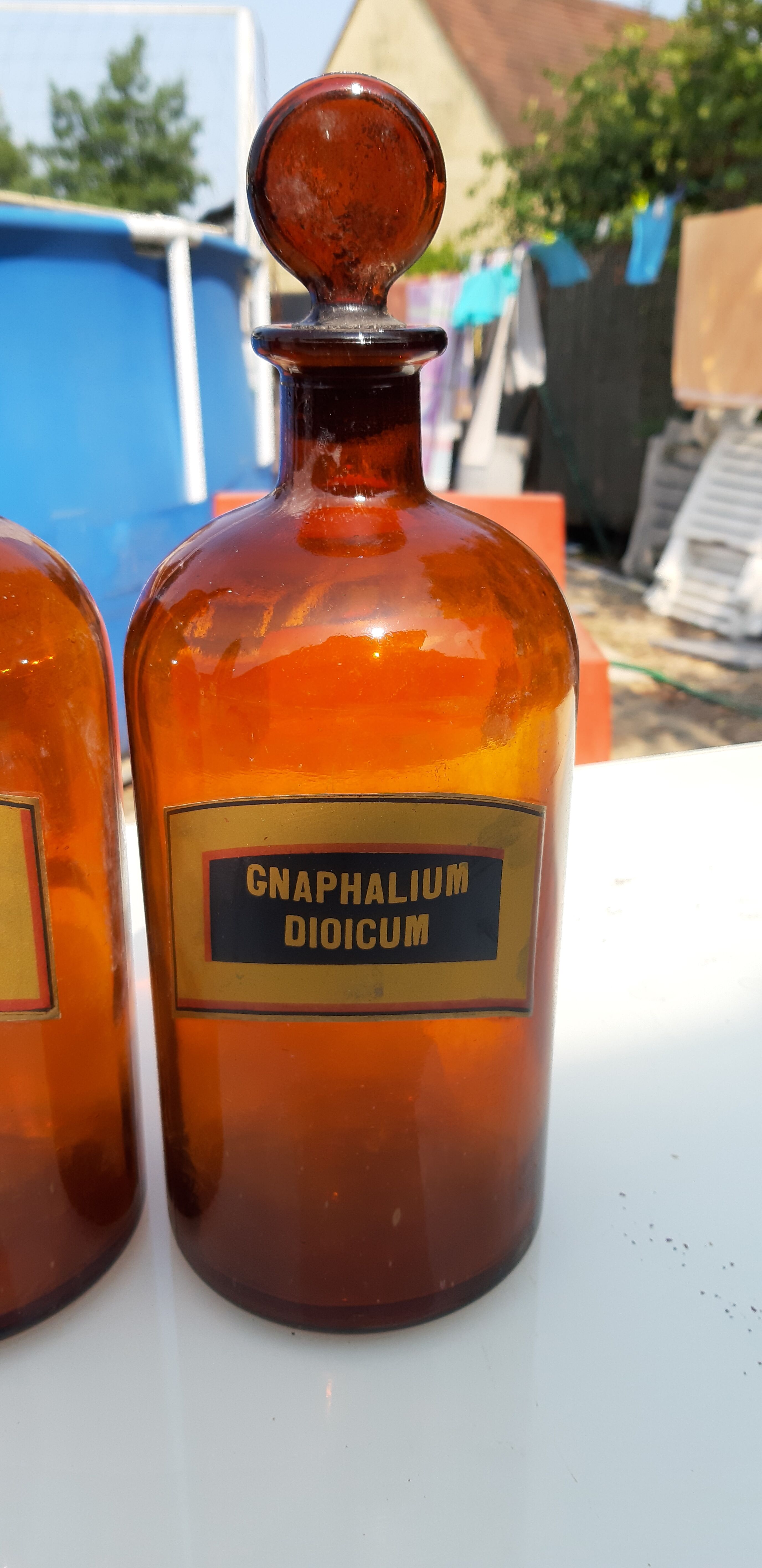 Paire de flacons a pharmacie en verre marron