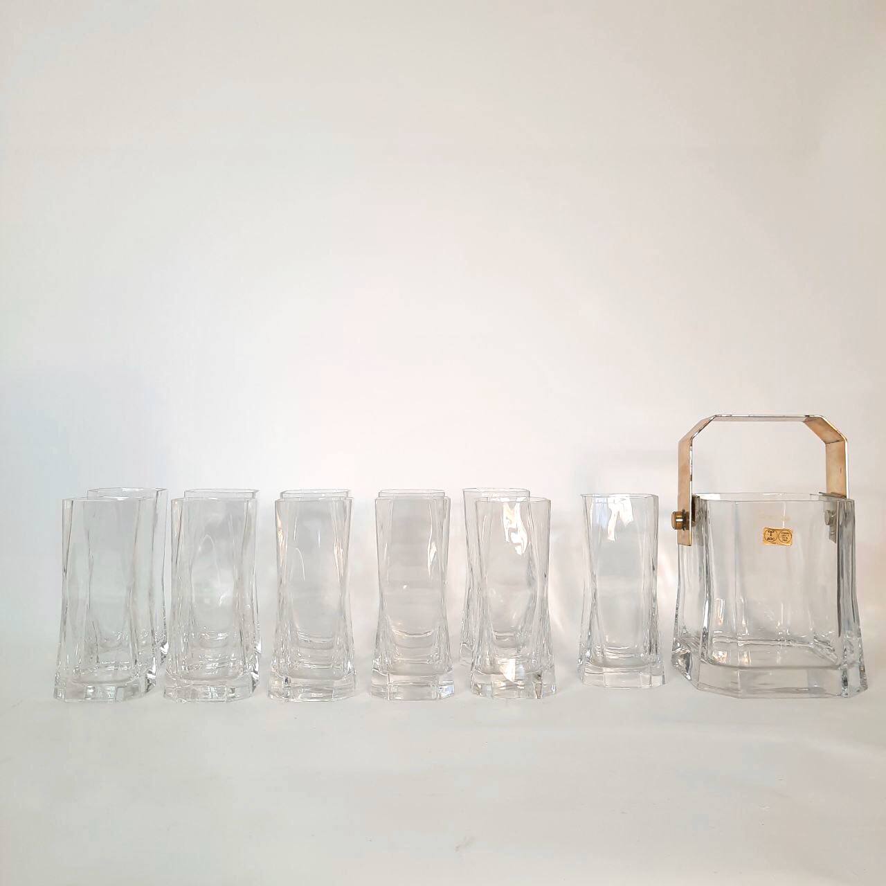 Servizio 11 Bicchieri con portaghiaccio, Tumbler Designer Cini Boeri Per Arnolfo Di Cambio.