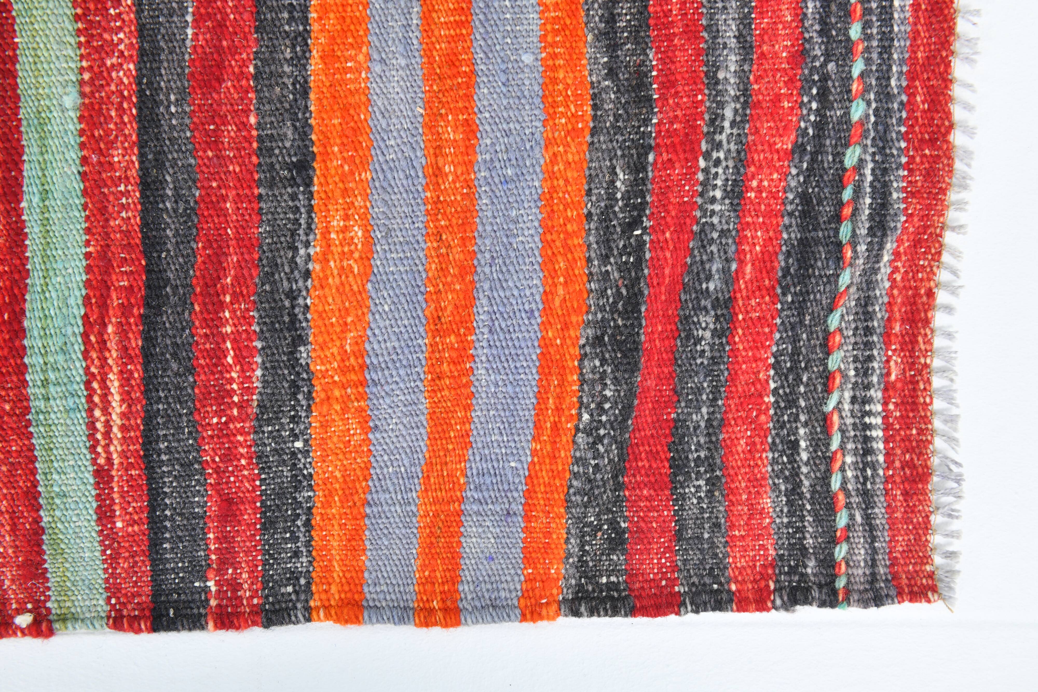 Red & Blue Large Vintage Kilim Rug, 200x352Cm