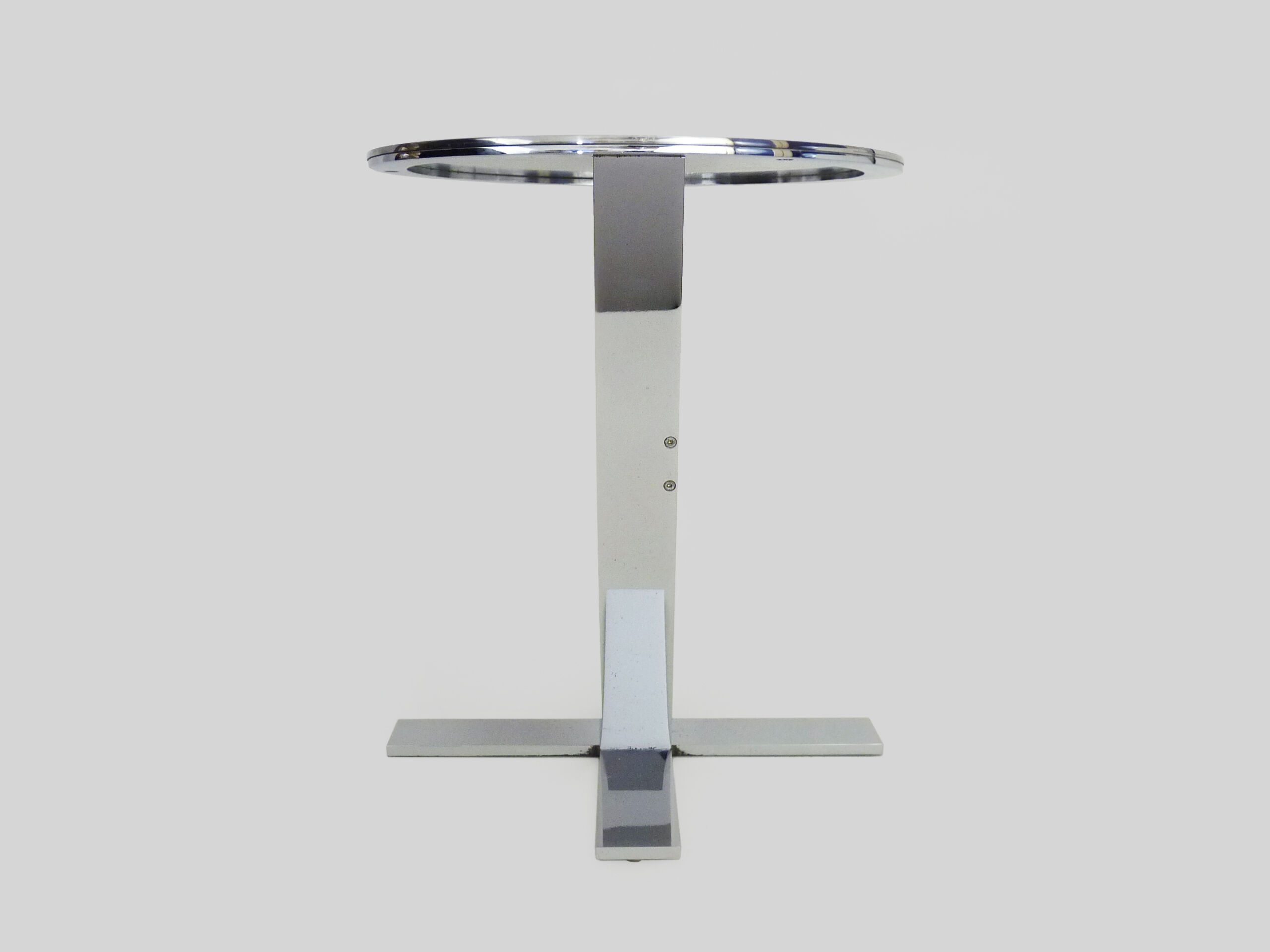 Prototype pedestal table, stool, sofa end, chrome metal and stainless steel German design