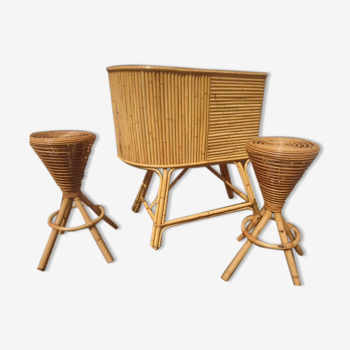 Rattan bar and stools