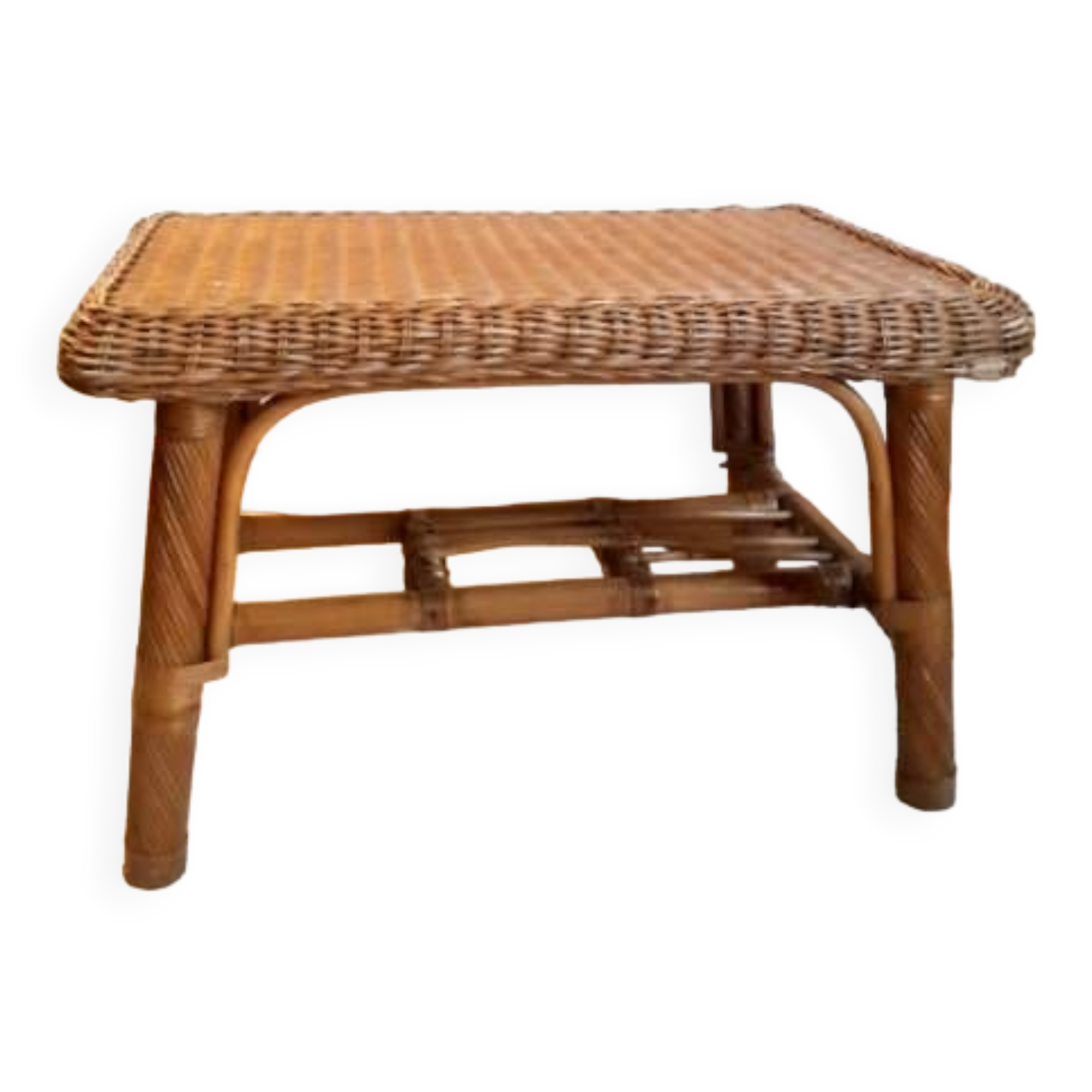 Rectangular vintage rattan coffee table