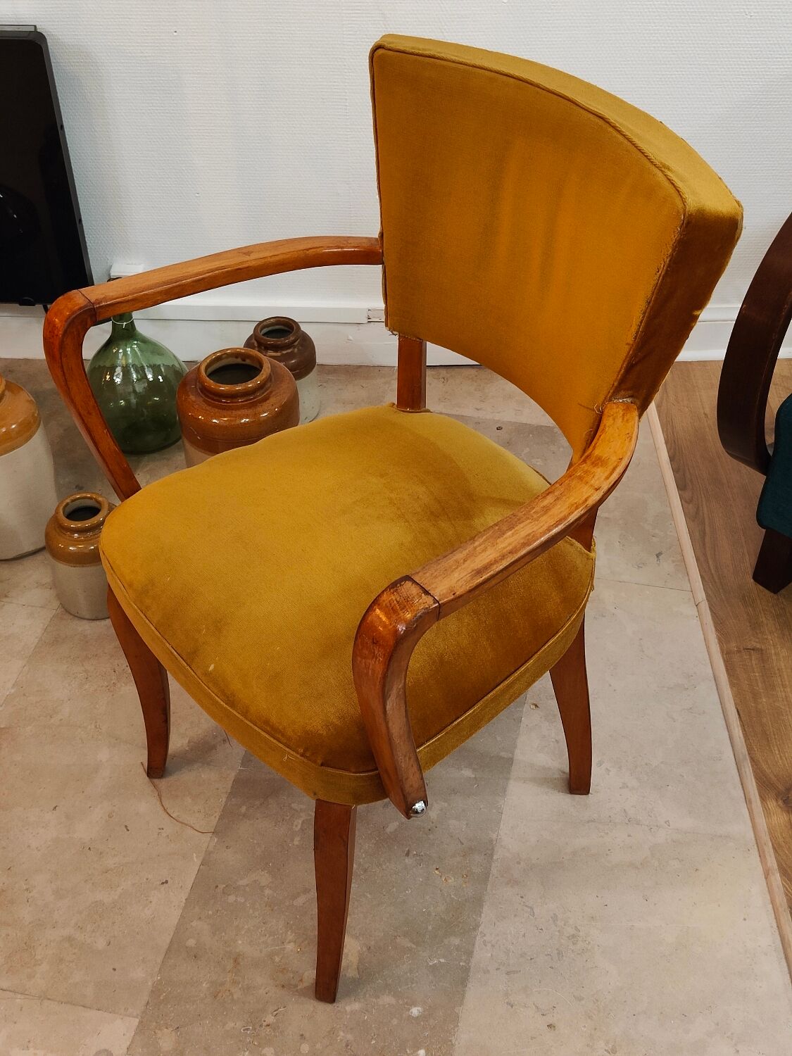 Fauteuil chaise bridge ancien moutarde