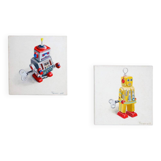 Pair of "Robot" paintings on canvas by Tarass - 2008