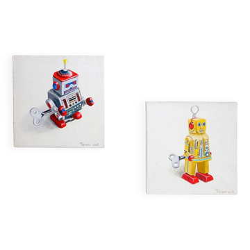 Pair of "Robot" paintings on canvas by Tarass - 2008