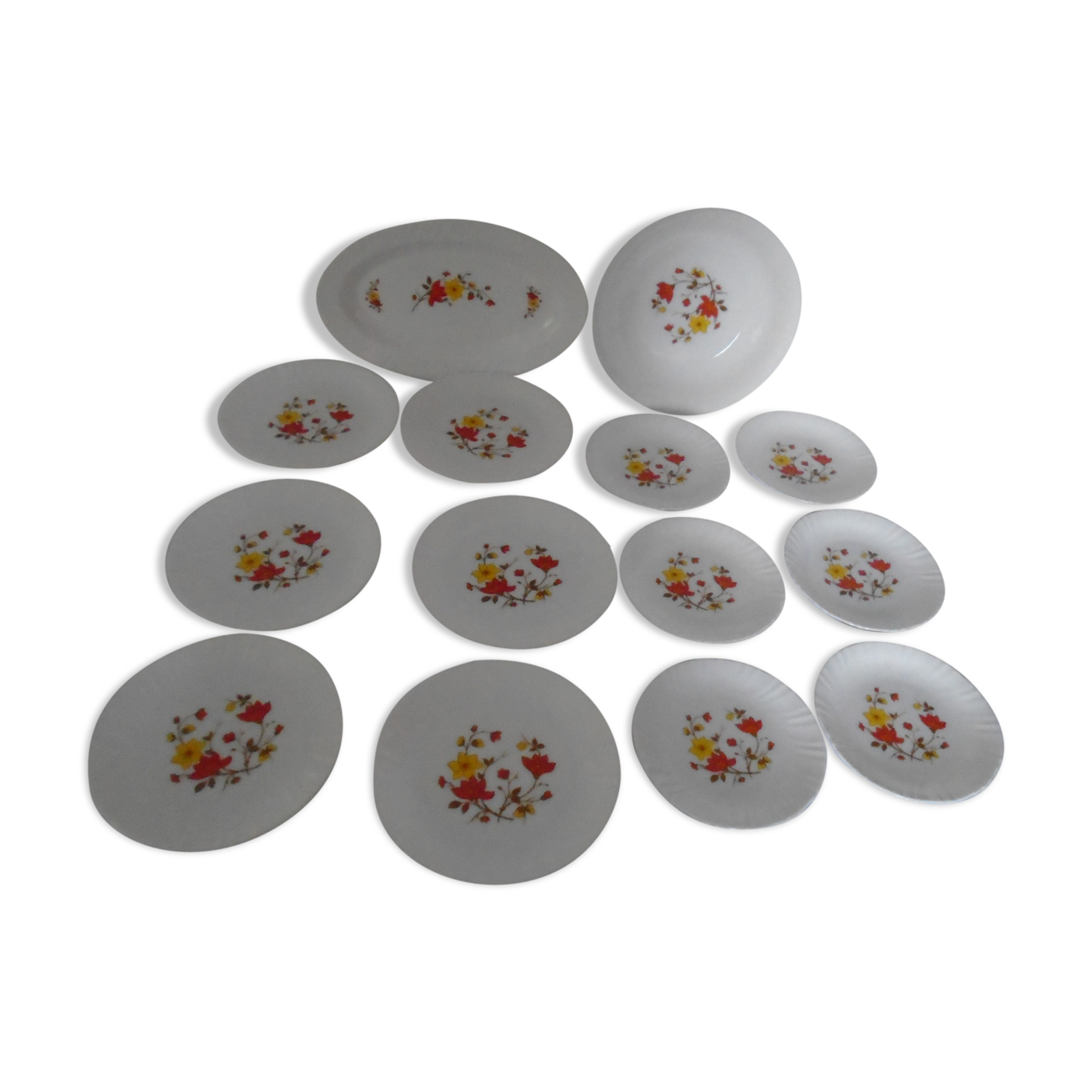 Plat Creux Arcopal à Motifs Fleurs Oranges - Vintage, Occasion