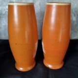 Ancien : paires de vase en verre pâte de verre orange peint