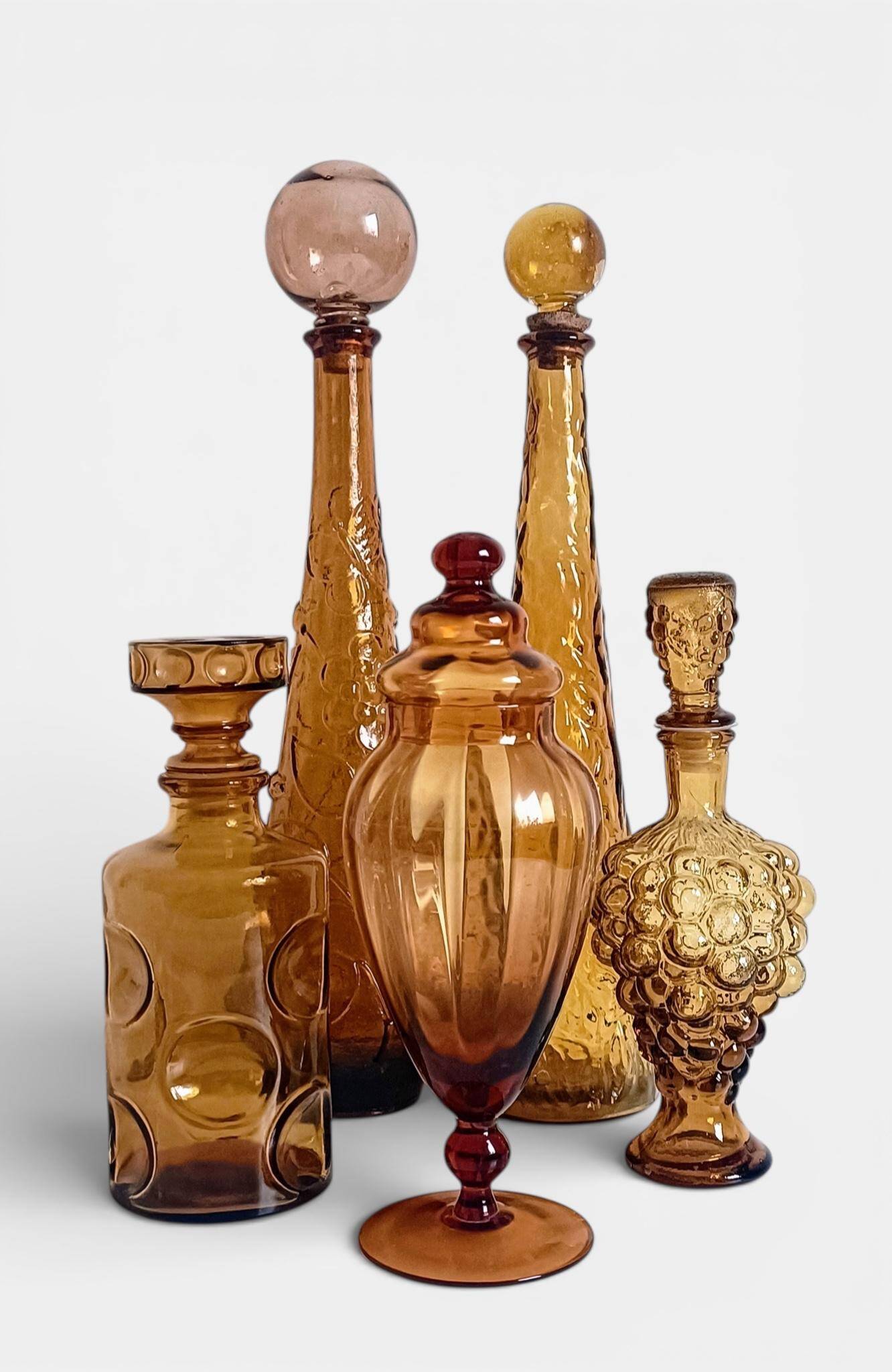 Empoli Amber Glass Decanter Set by Wayne Husted, Handmade in Italy
