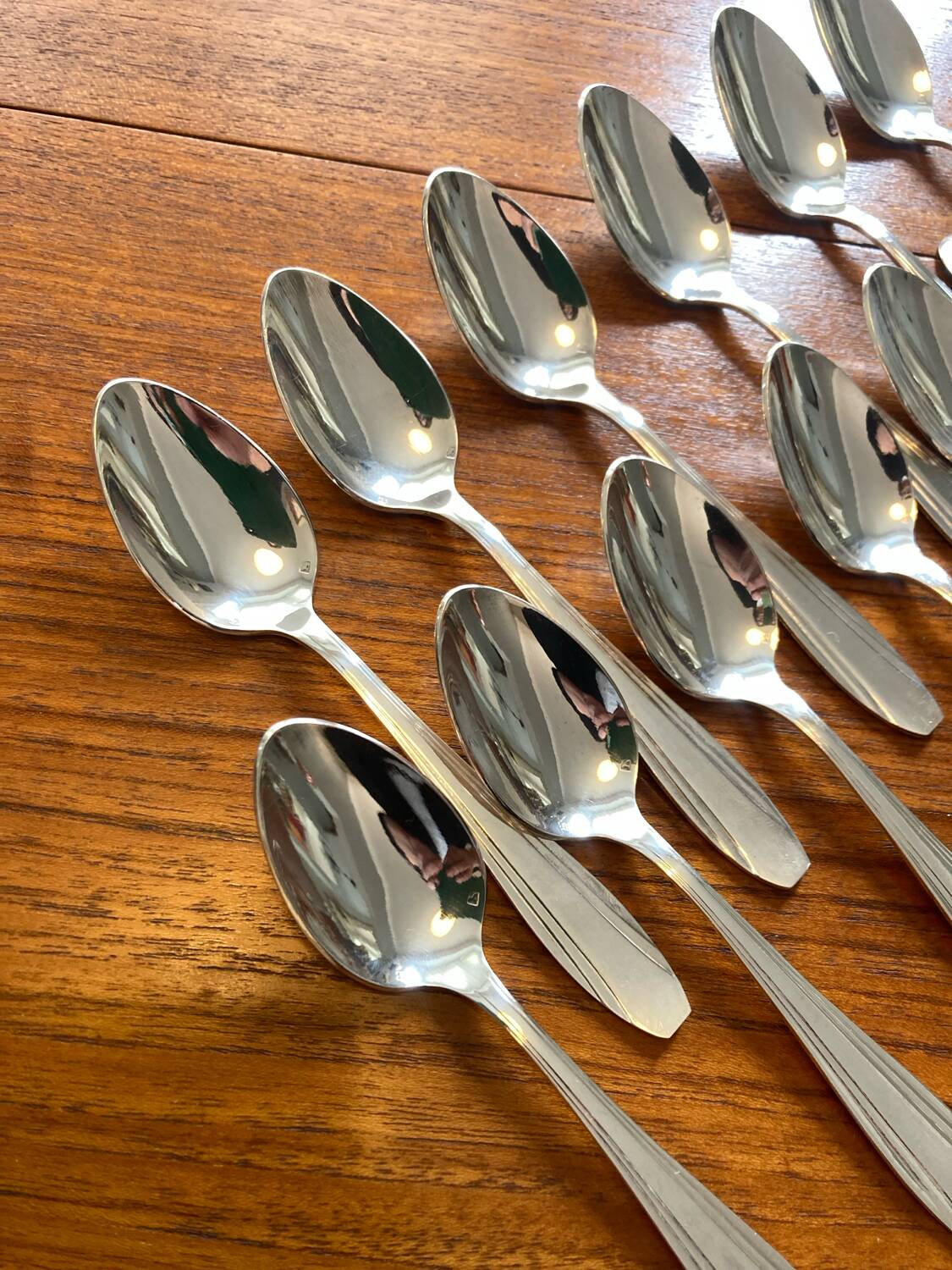 Box of 12 small silver-plated Art Deco spoons