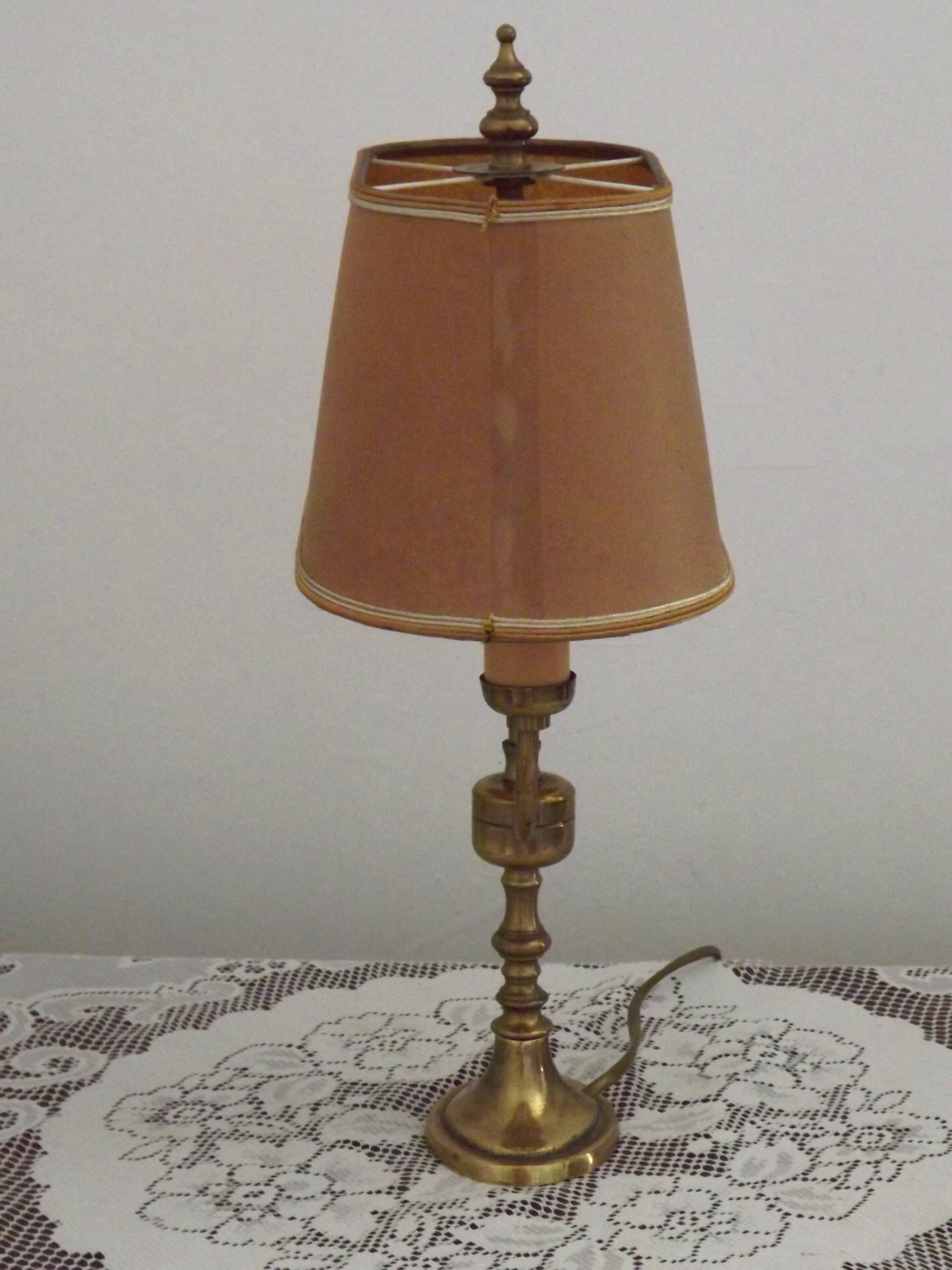 French Mid Century Brass Boulotte 2 Light Table Lamp Brown Shade