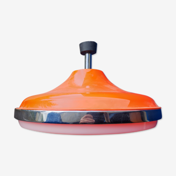 Chandelier suspension orange plexiglass chrome metal UFO space age