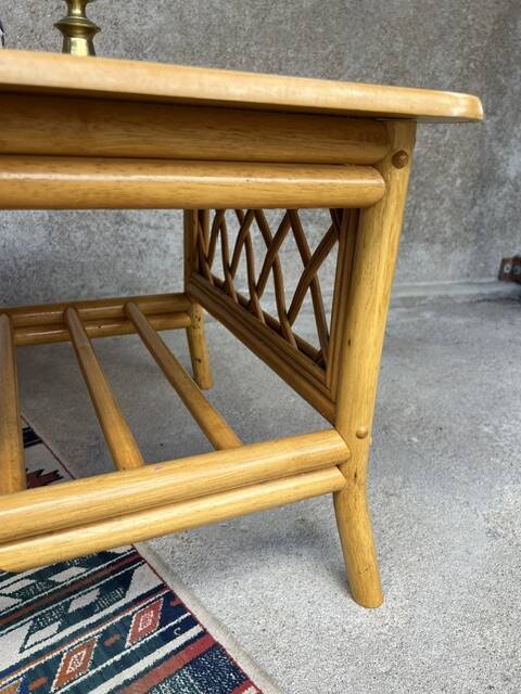 Vintage bamboo, wood and rattan coffee table