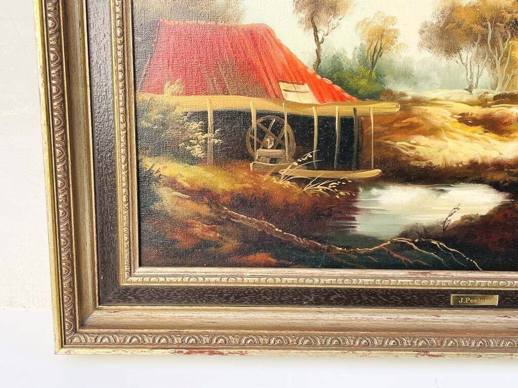 Peinture à l'huile : J. Peeters, " Moulin Flandrien au XVIIème "