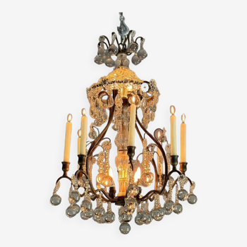 Cage chandelier filled with ball-shaped stamps circa 1900