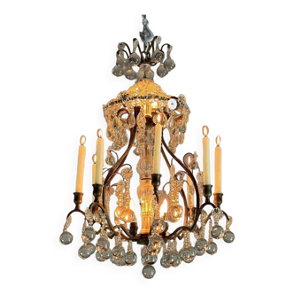Cage chandelier filled with ball-shaped stamps circa 1900