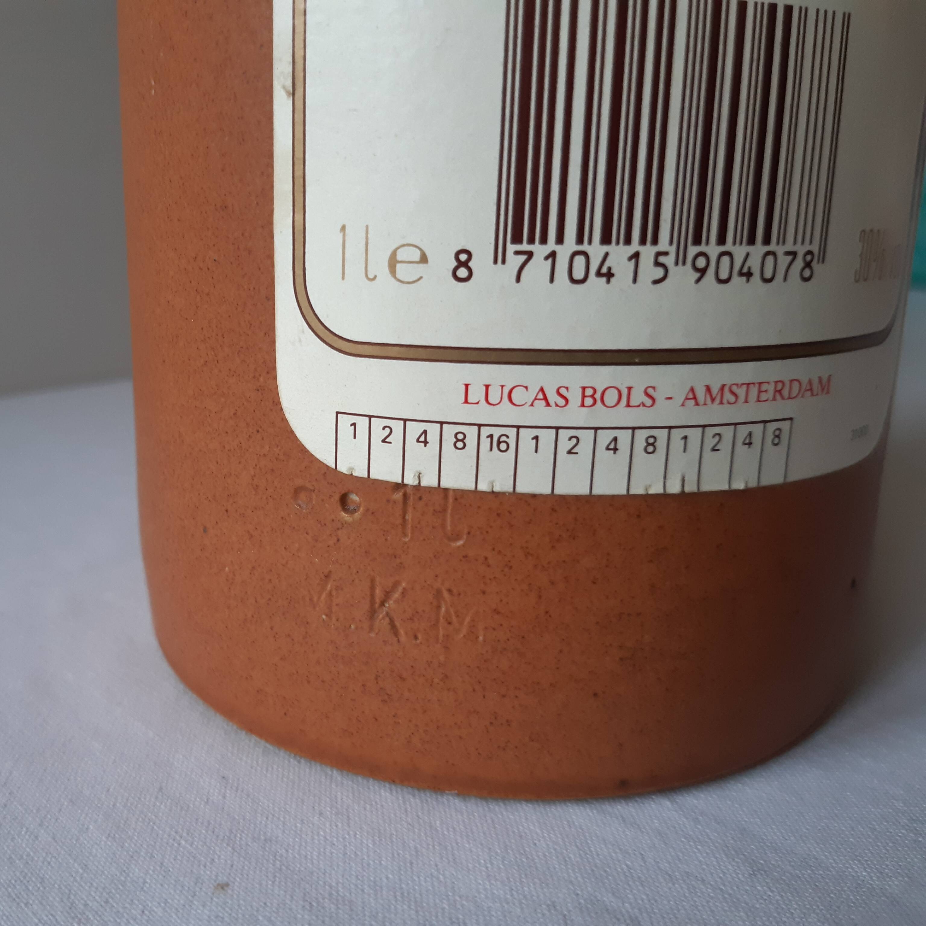 Old sandstone bottle - Erven Lucas Bols Beerenburg Amsterdam clay bottle m.k.m