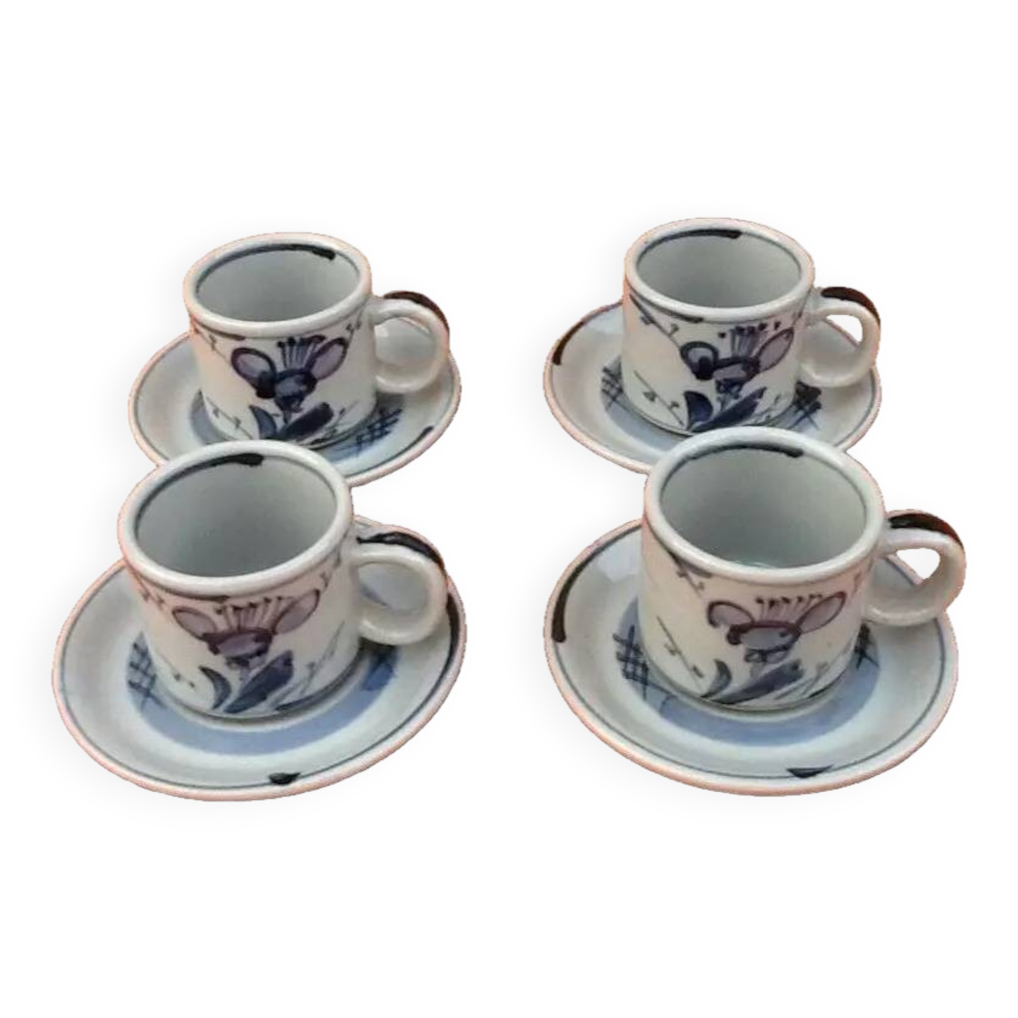 4 coffee cups / saucers glazed ceramic