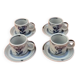 4 coffee cups / saucers glazed ceramic