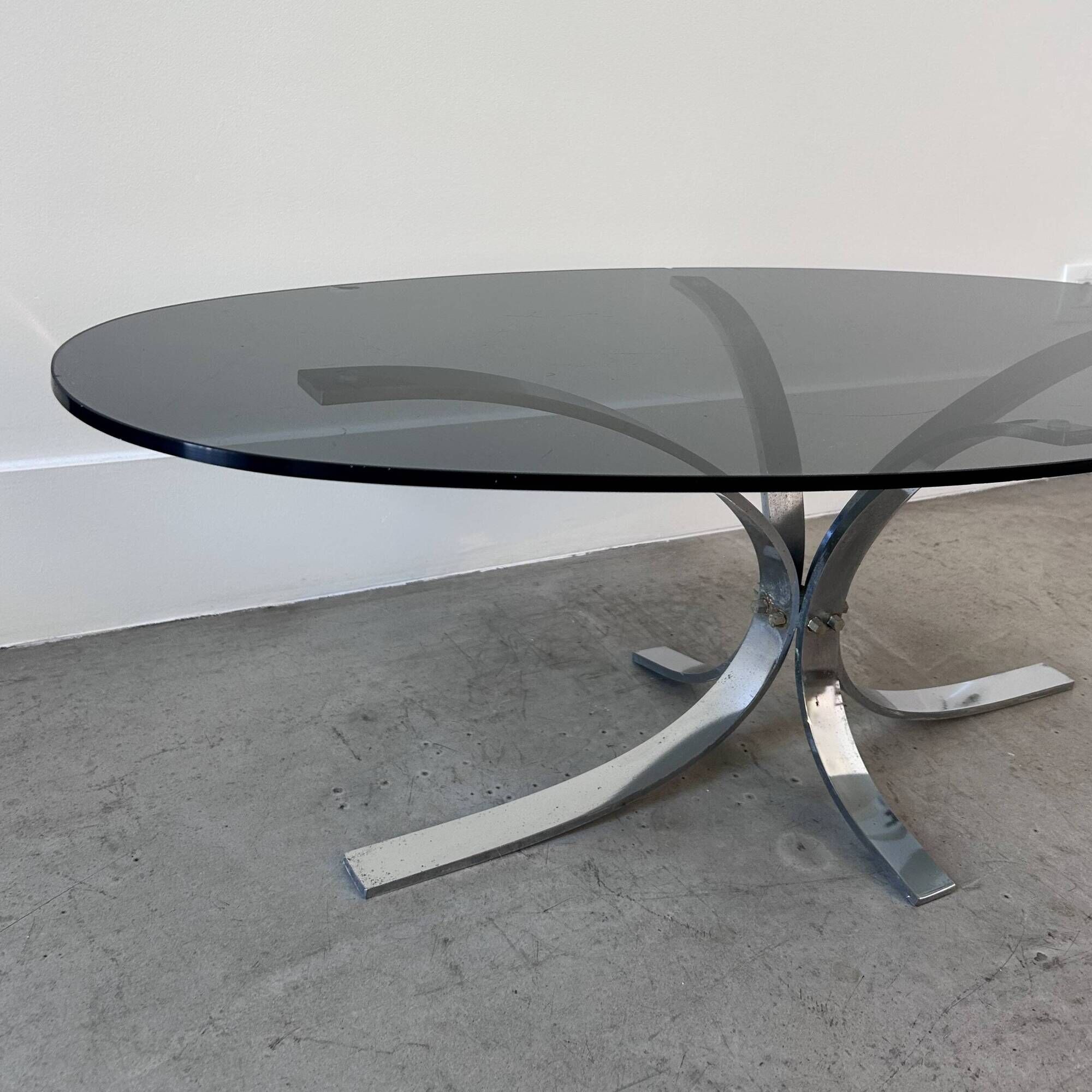 seventies coffee table with chrome and smoked glass