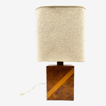Hollywood regency cubic wood and brass table lamp, Italy 1970s