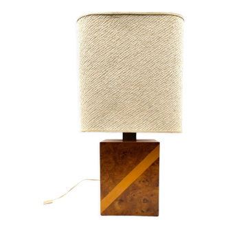 Lampe de table en bois cubique et laiton Hollywood regency, Italie 1970s