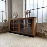 Enfilade de métier en chêne avec portes vitrées